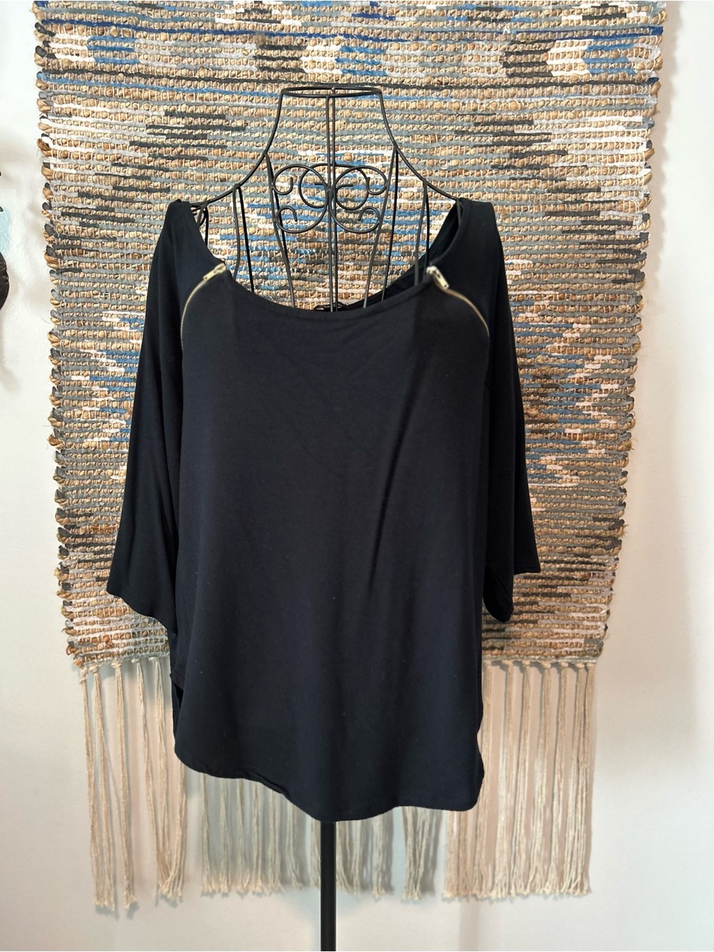 Poetic Justice Black Women's Zip-Accent Boatneck Top